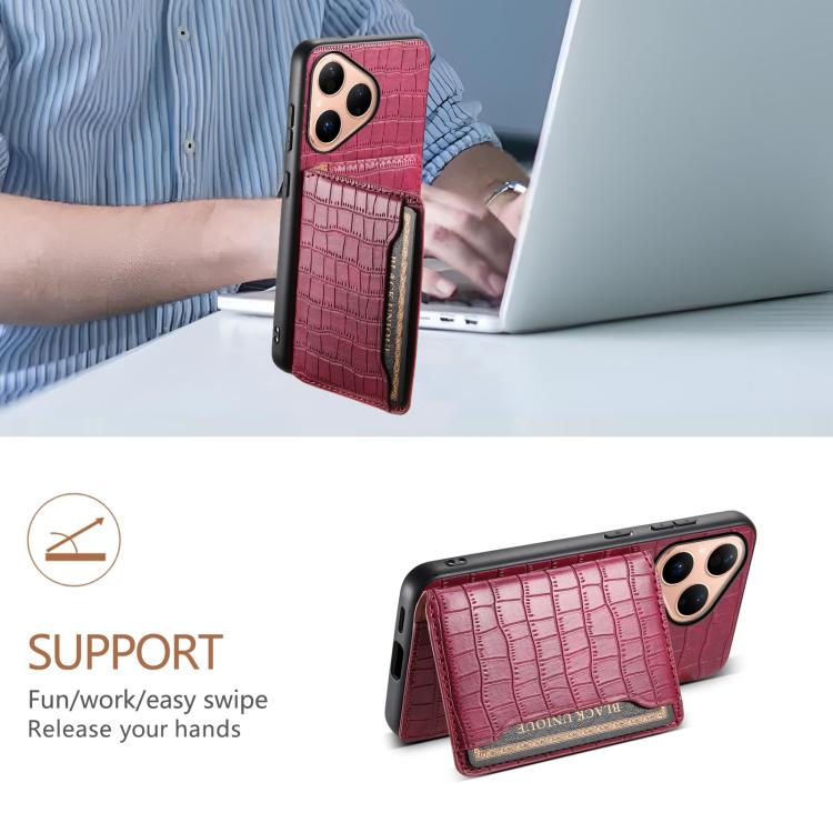 Funda para Huawei Pura 80 5G con textura de cocodrilo y diseño de cartera, cobertura total (roja)