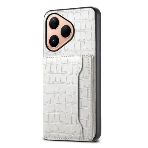 Funda para Huawei Pura 80 5G con textura de cocodrilo y diseño de cartera, cobertura total (blanca)