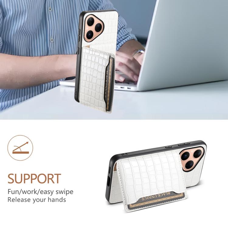 Funda para Huawei Pura 80 5G con textura de cocodrilo y diseño de cartera, cobertura total (blanca)