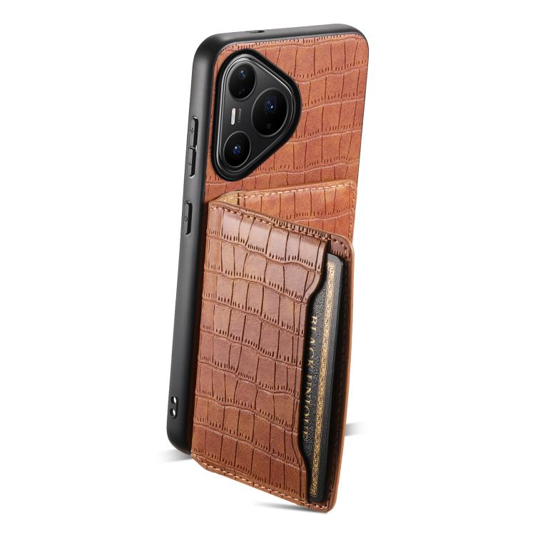 Funda para Huawei Pura 80 Pro / 80 Pro+ 5G con textura de cocodrilo y diseño de cartera, cobertura total (marrón)