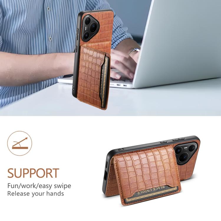 Funda para Huawei Pura 80 Pro / 80 Pro+ 5G con textura de cocodrilo y diseño de cartera, cobertura total (marrón)