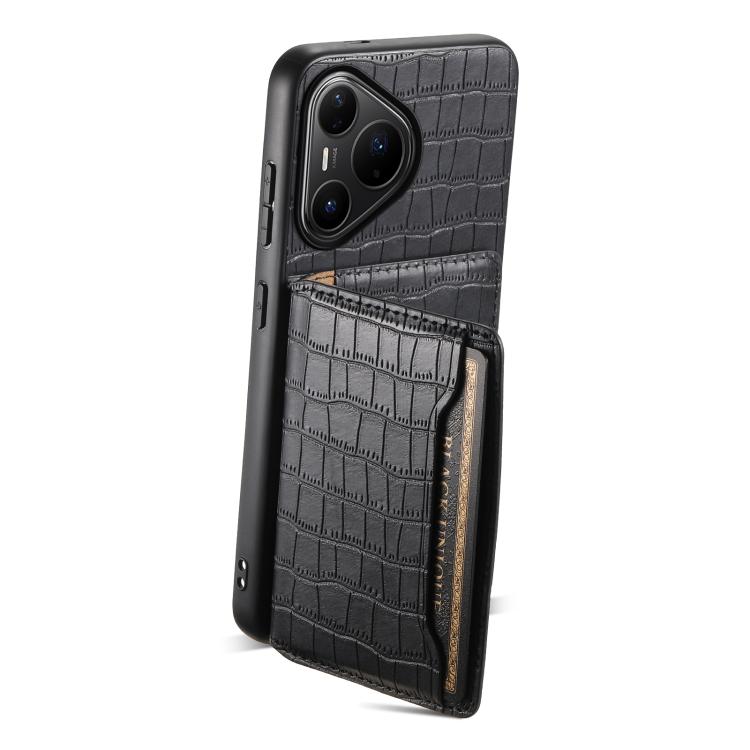 Funda para Huawei Pura 80 Pro / 80 Pro+ 5G con textura de cocodrilo y diseño de cartera, cobertura total (negra)
