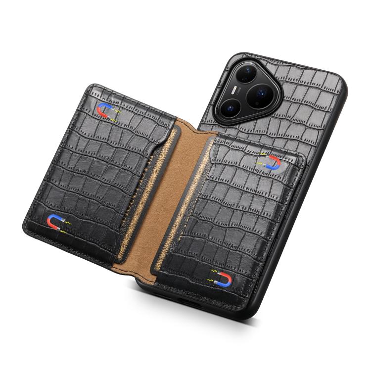 Funda para Huawei Pura 80 Pro / 80 Pro+ 5G con textura de cocodrilo y diseño de cartera, cobertura total (negra)