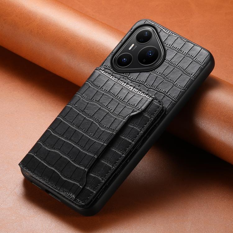 Funda para Huawei Pura 80 Pro / 80 Pro+ 5G con textura de cocodrilo y diseño de cartera, cobertura total (negra)