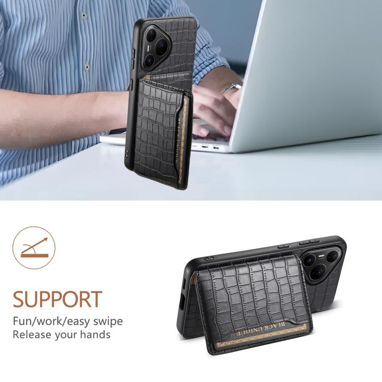 Funda para Huawei Pura 80 Pro / 80 Pro+ 5G con textura de cocodrilo y diseño de cartera, cobertura total (negra)