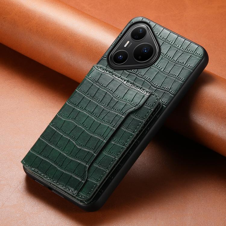 Funda para Huawei Pura 80 Pro / 80 Pro+ 5G con textura de cocodrilo y diseño de cartera, cobertura total (verde)