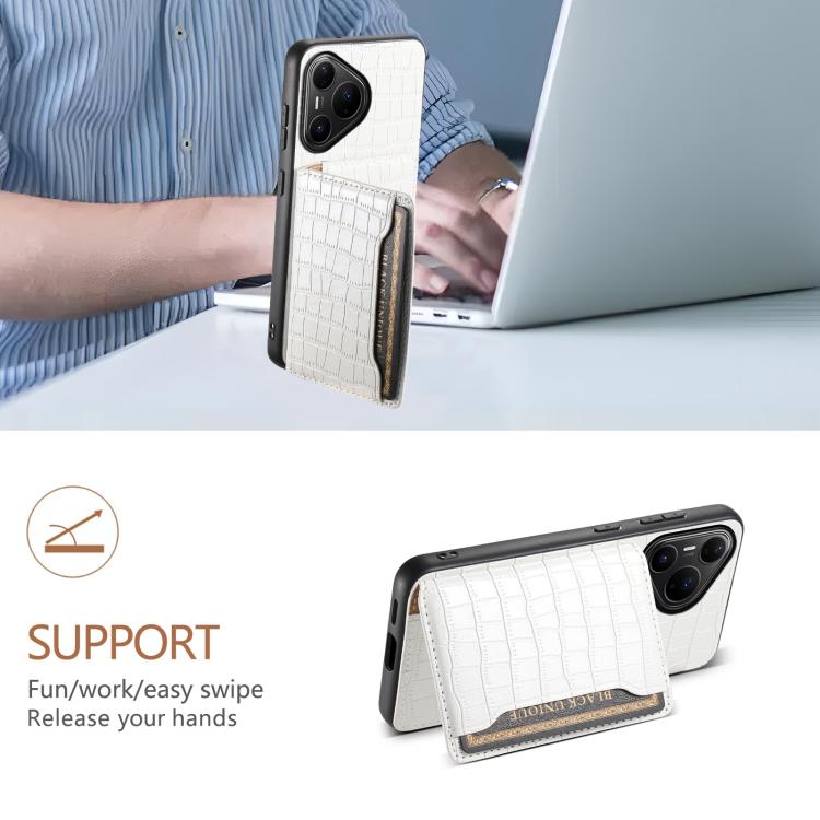 Funda para Huawei Pura 80 Pro / 80 Pro+ 5G con textura de cocodrilo y diseño de cartera, cobertura total (blanca)