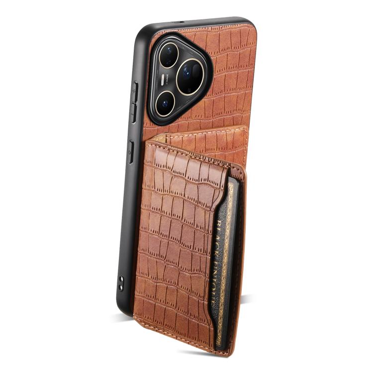 Funda para Huawei Pura 80 Ultra 5G con textura de cocodrilo y diseño de cartera, cobertura total (marrón)