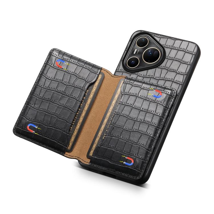 Funda para Huawei Pura 80 Ultra 5G con textura de cocodrilo y diseño de cartera, cobertura total (negra)