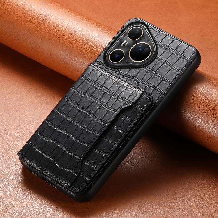 Funda para Huawei Pura 80 Ultra 5G con textura de cocodrilo y diseño de cartera, cobertura total (negra)