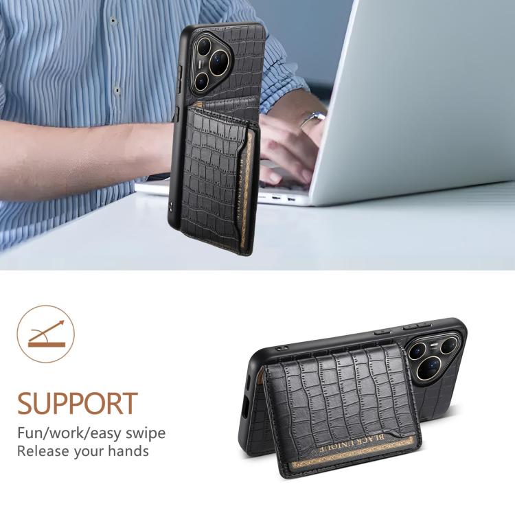 Funda para Huawei Pura 80 Ultra 5G con textura de cocodrilo y diseño de cartera, cobertura total (negra)