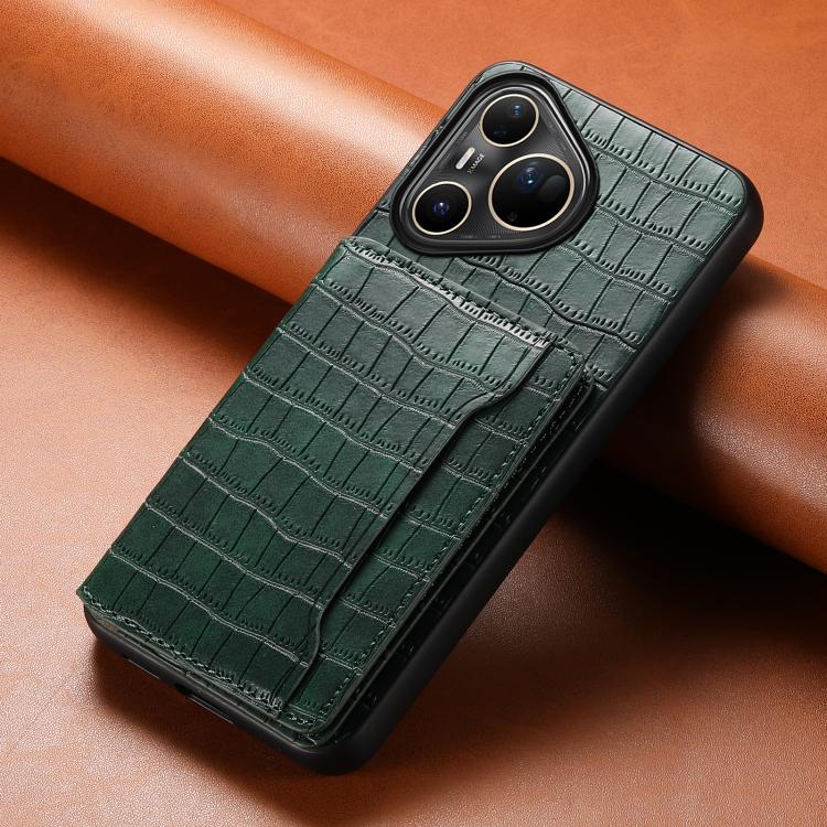 Funda para Huawei Pura 80 Ultra 5G con textura de cocodrilo y diseño de cartera, cobertura total (verde)