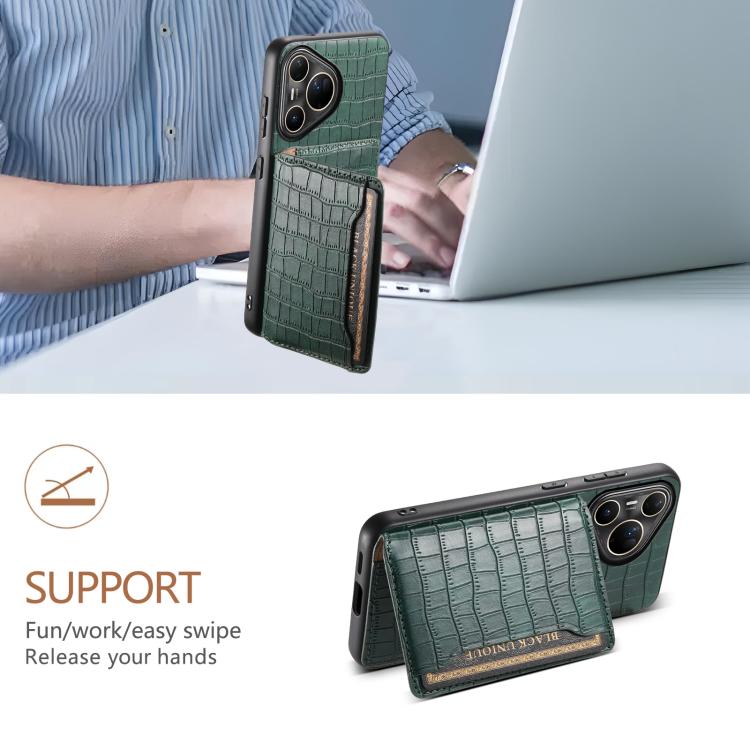 Funda para Huawei Pura 80 Ultra 5G con textura de cocodrilo y diseño de cartera, cobertura total (verde)