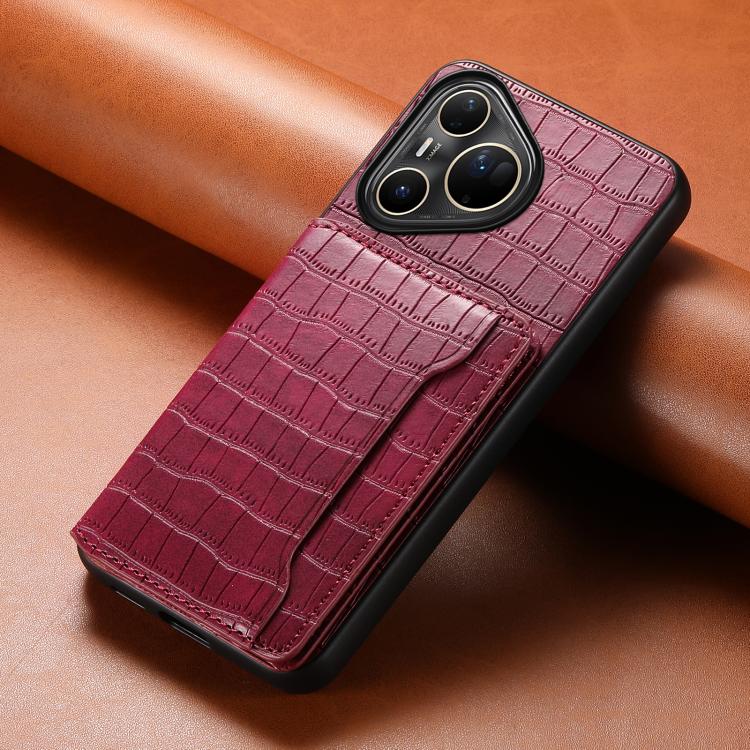 Funda para Huawei Pura 80 Ultra 5G con textura de cocodrilo y diseño de cartera, cobertura total (roja)