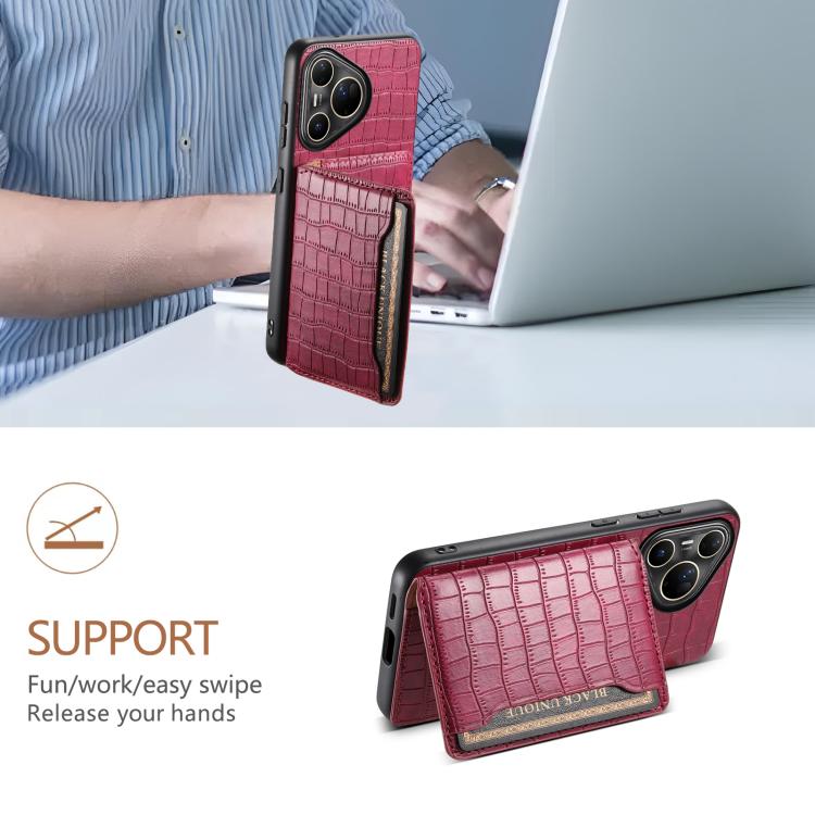 Funda para Huawei Pura 80 Ultra 5G con textura de cocodrilo y diseño de cartera, cobertura total (roja)