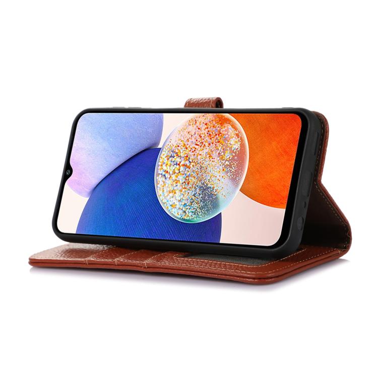 Funda Cuero Genuino Textura Lichi Rfid para OnePlus Ace 5/13R 5G (Café)