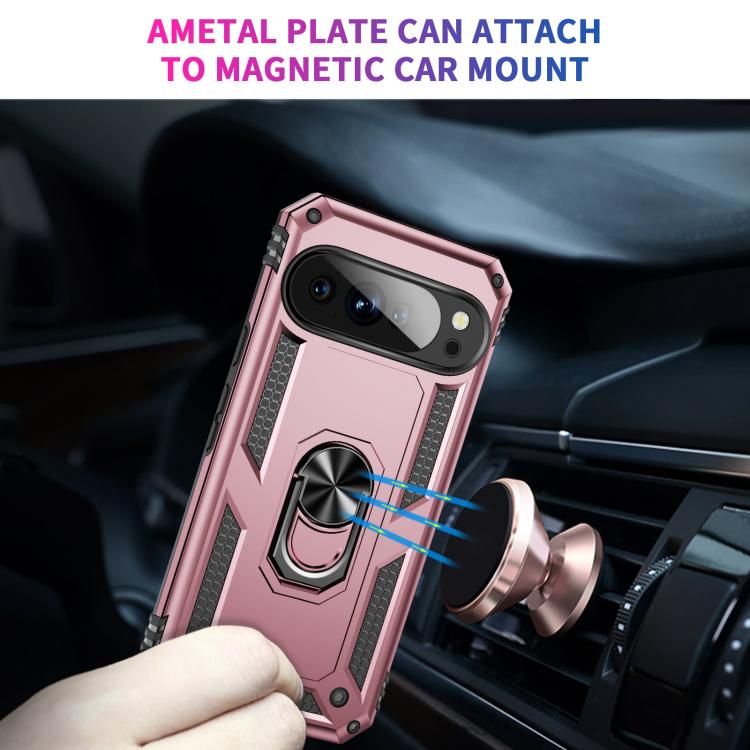 Funda TPU + PC para Google Pixel 10 Pro XL con Soporte a Prueba de Golpes (Oro Rosa)