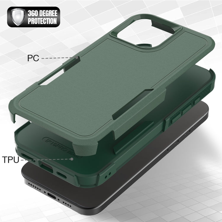 Funda de Teléfono 2 En 1 PC + TPU para iPhone 16 Pro Max (Verde Oscuro)