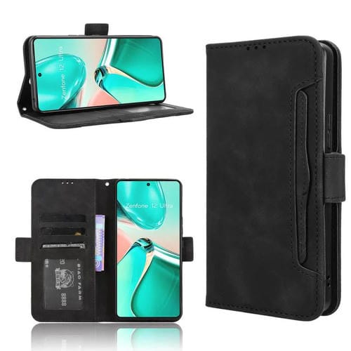 Funda de Piel Textura Becerro con Ranuras para Tarjetas para Asus Zenfone 12 Ultra (Negra)
