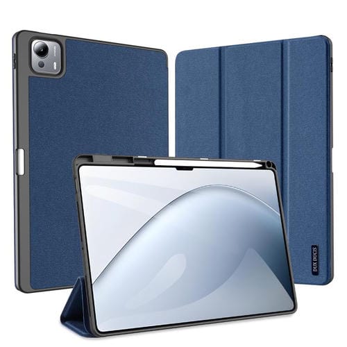 Funda de cuero magnético con textura de tela para tableta Xiaomi Pad 7 Ultra DUX DUCIS Domo Series (azul)