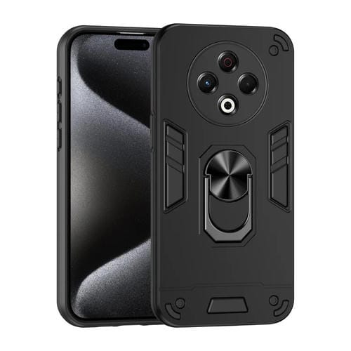 Funda para Teléfono Tecno Spark 30 con Anillo de Metal y Protección Antigolpes (Negro)