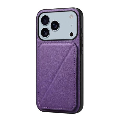 Funda para iPhone 17 Pro Max D04 con textura de becerro y ranura para dos tarjetas (morado)