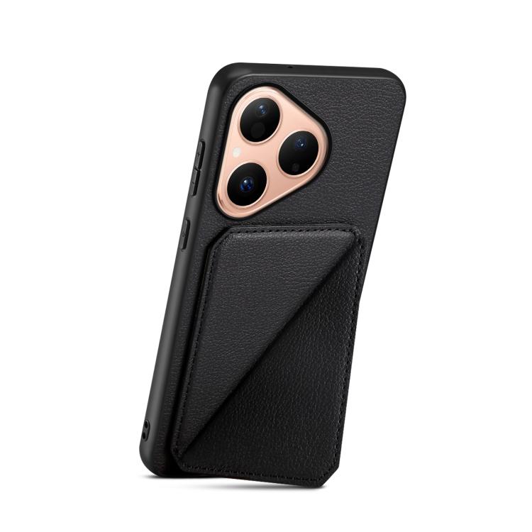 Funda para Huawei Pura 80 5G D04 con textura de becerro y ranura para dos tarjetas (negra)