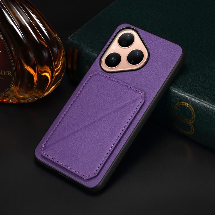 Funda para Huawei Pura 80 5G D04 con textura de becerro y ranura para dos tarjetas (morado)