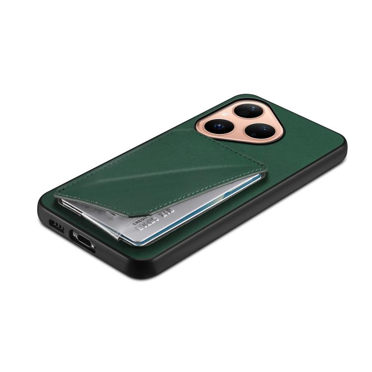 Funda para Huawei Pura 80 5G D04 con textura de becerro y ranura para dos tarjetas (verde)