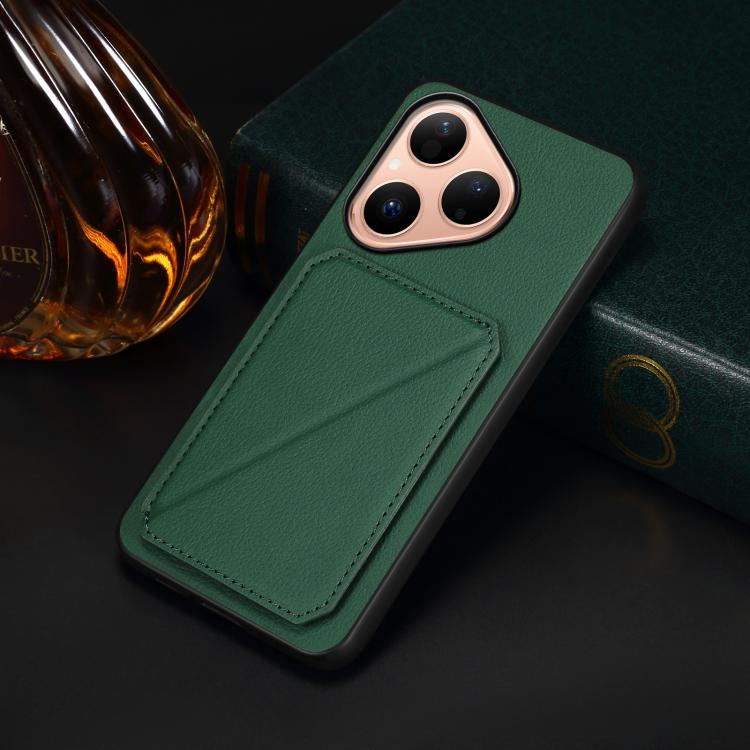 Funda para Huawei Pura 80 5G D04 con textura de becerro y ranura para dos tarjetas (verde)