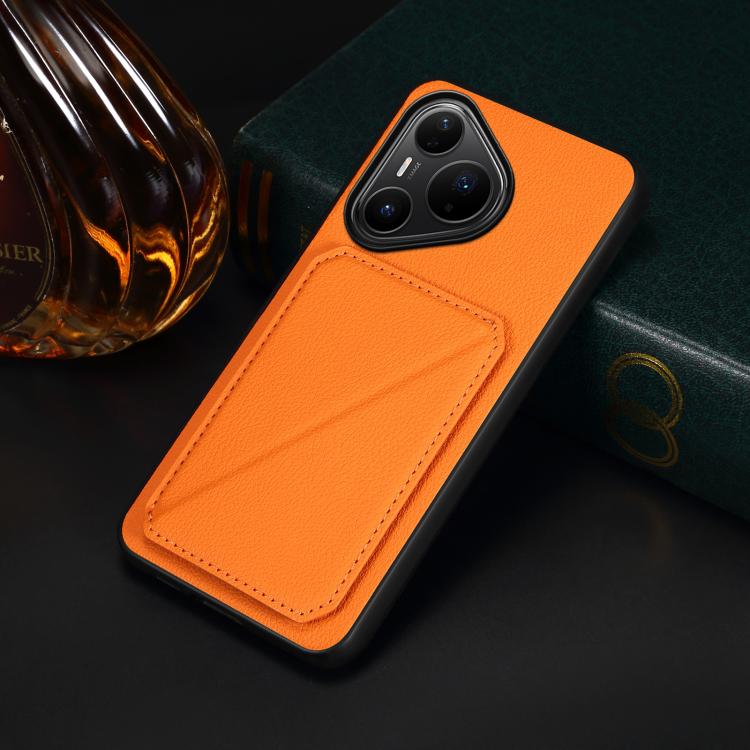 Funda para Huawei Pura 80 Pro / 80 Pro+ 5G D04 con textura de becerro y ranura para dos tarjetas (naranja)