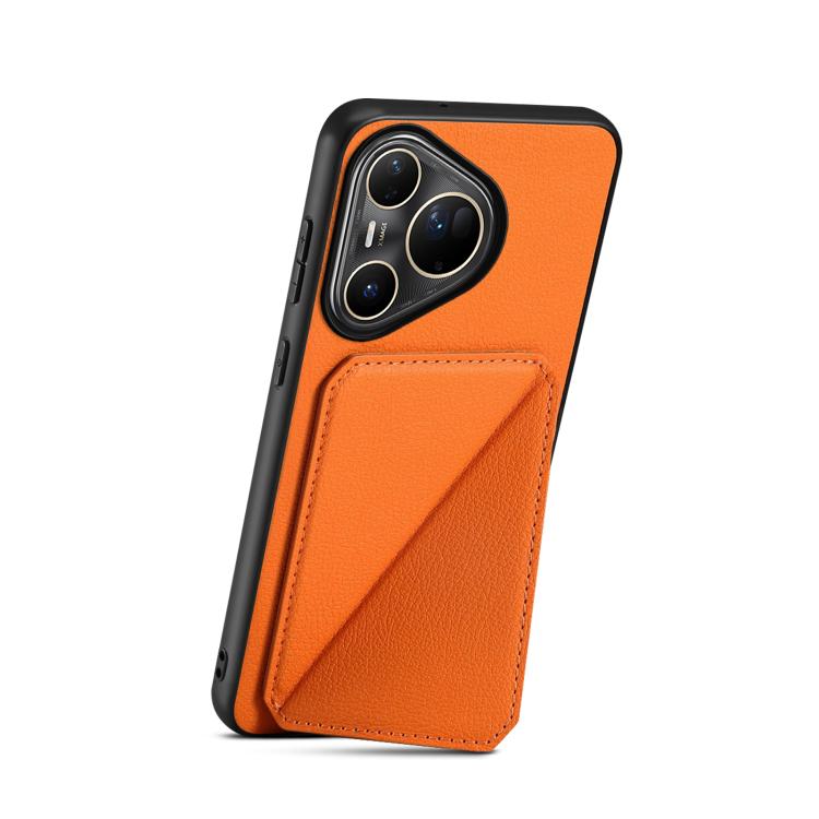 Funda para Huawei Pura 80 Ultra 5G D04 con textura de becerro y ranura para dos tarjetas (naranja)