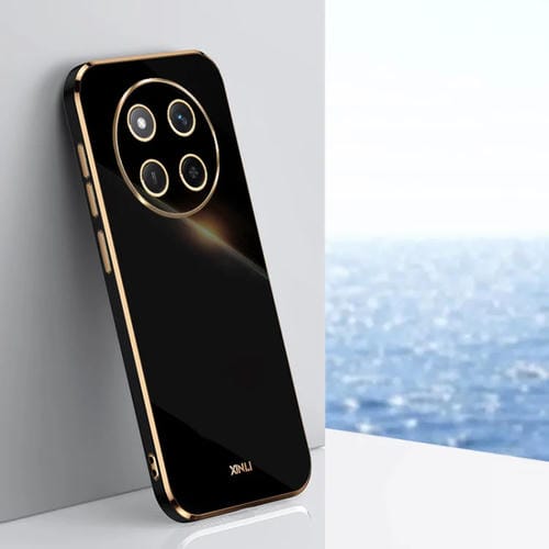 Funda TPU Xinli con Borde Dorado y Revestimiento 6D Recto para Honor X60 Pro (Negra)
