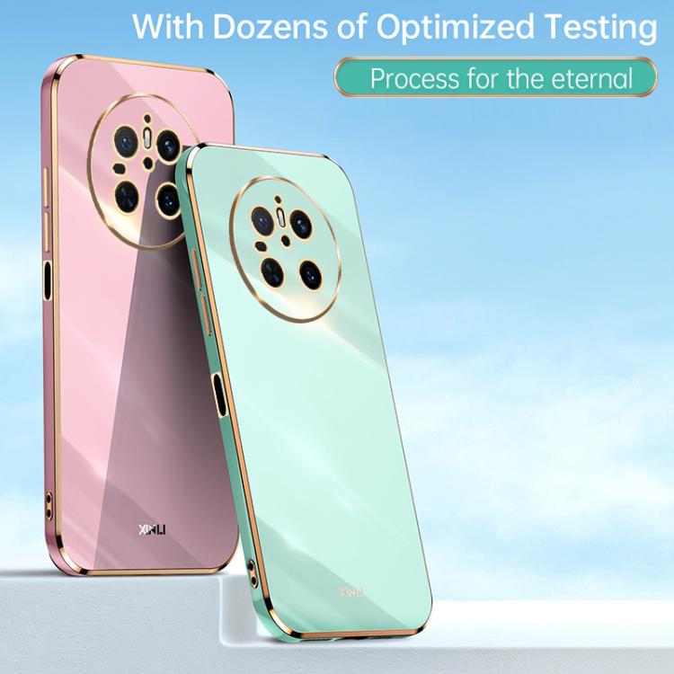 Funda TPU con Borde Dorado y Revestimiento 6D Recto para Huawei Mate 70 Xinli (Azul Celestial)