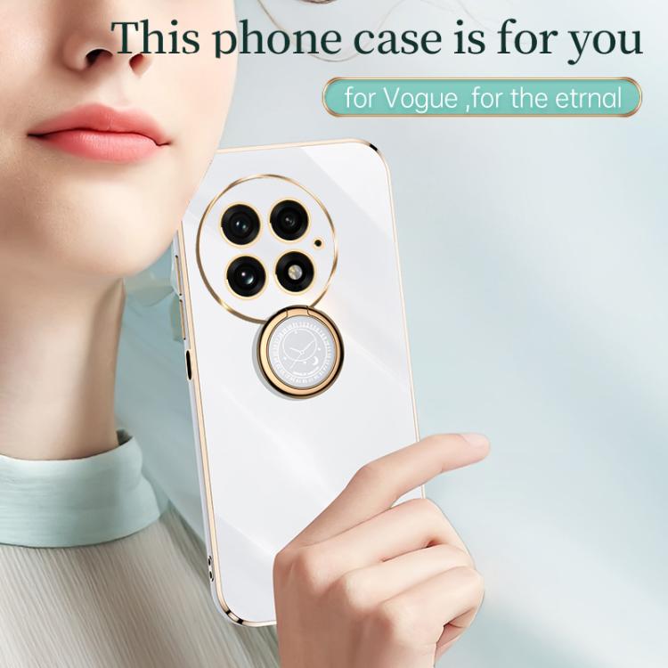 Funda TPU Xinli para OnePlus 13 con Borde Recto 6D Galvanizado y Soporte para Anillo (Azul Celestial)