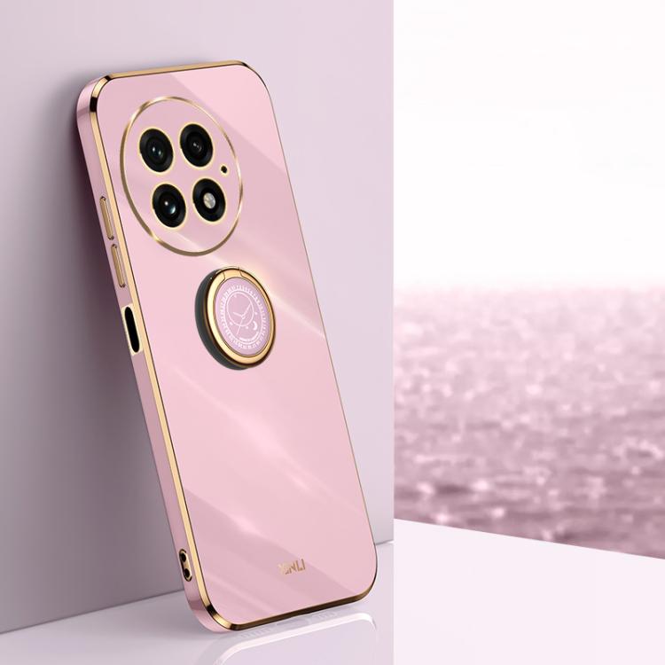 Funda TPU OnePlus 13 Xinli con Borde Recto 6D Galvanizado y Soporte para Anillo (Morado Cereza)