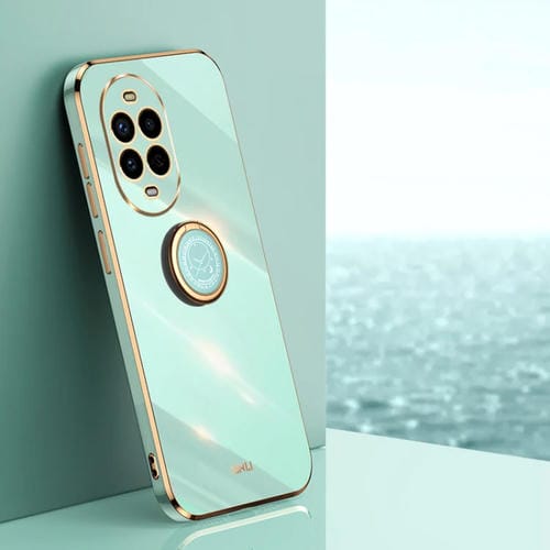 Funda TPU Huawei Nova 13 Pro Xinli a Prueba de Golpes con Borde Dorado y Soporte para Anillo (Verde Menta)