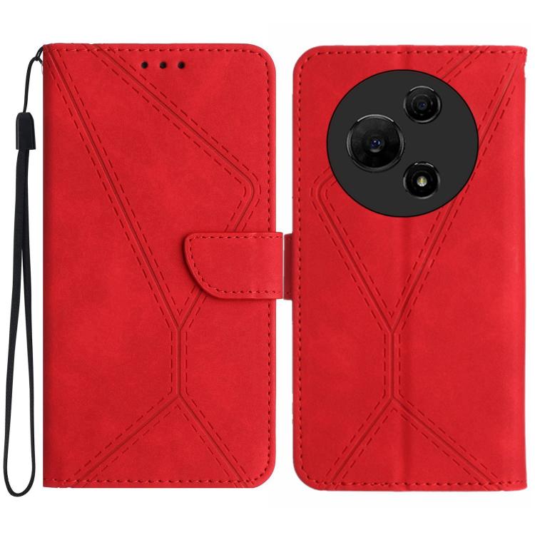 Funda de cuero con relieve y costuras para TCL 60 SE/605 (roja)