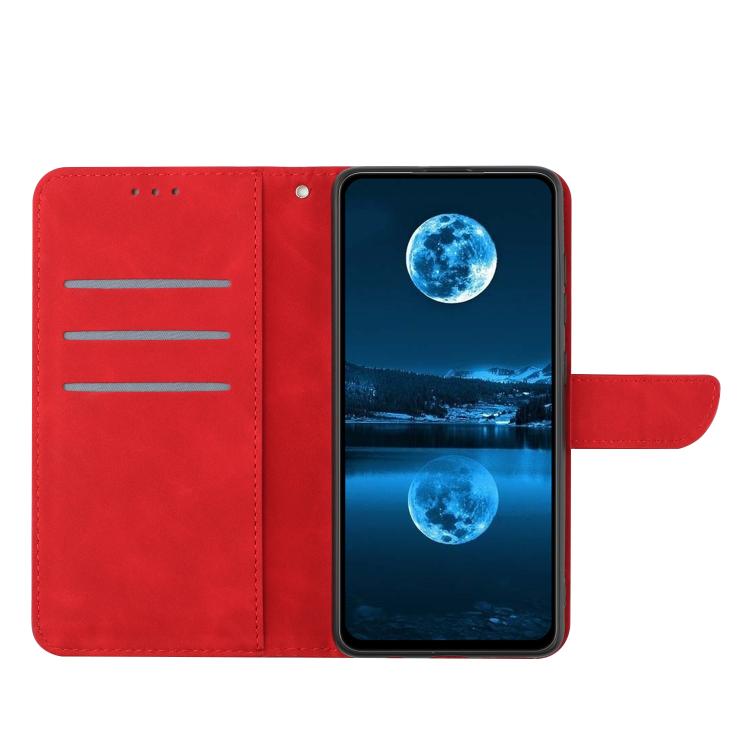 Funda de cuero con relieve y costuras para TCL 60 SE/605 (roja)