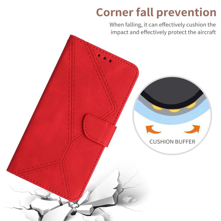 Funda de cuero con relieve y costuras para TCL 60 SE/605 (roja)
