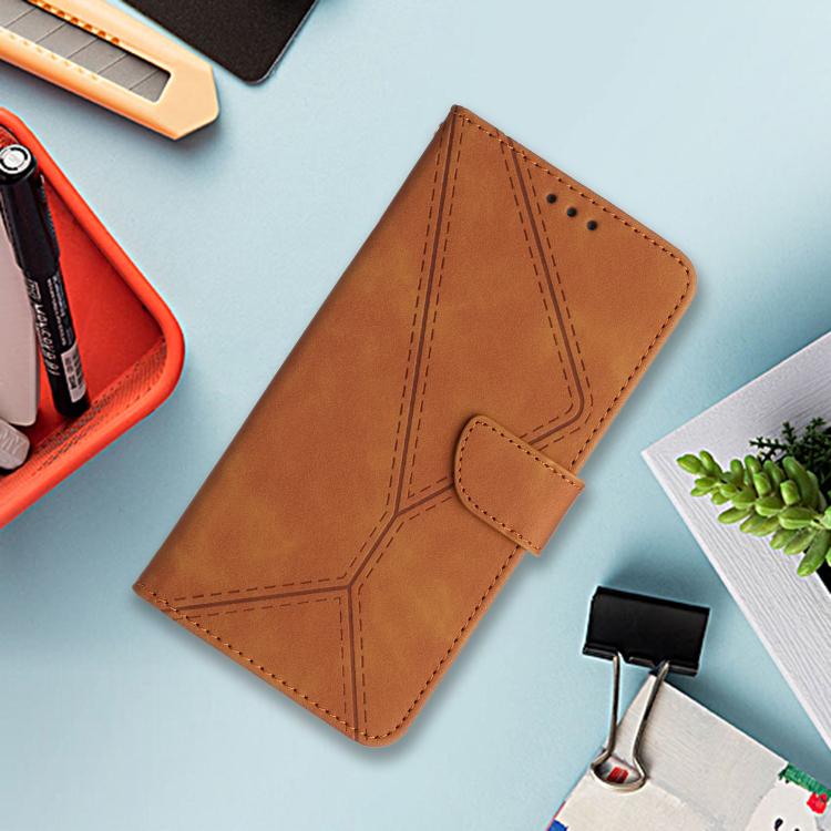 Funda de cuero con relieve y costuras para TCL 60 SE/605 (marrón)