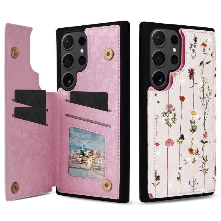 Estuche Antirrobo RFID para Samsung Galaxy S23 Ultra 5G con Doble Hebilla Impresa (Mundo de Flores Secas)