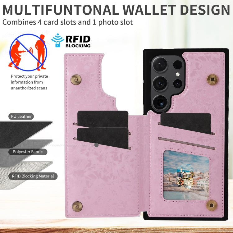 Estuche Antirrobo RFID para Samsung Galaxy S23 Ultra 5G con Doble Hebilla Impresa (Mundo de Flores Secas)