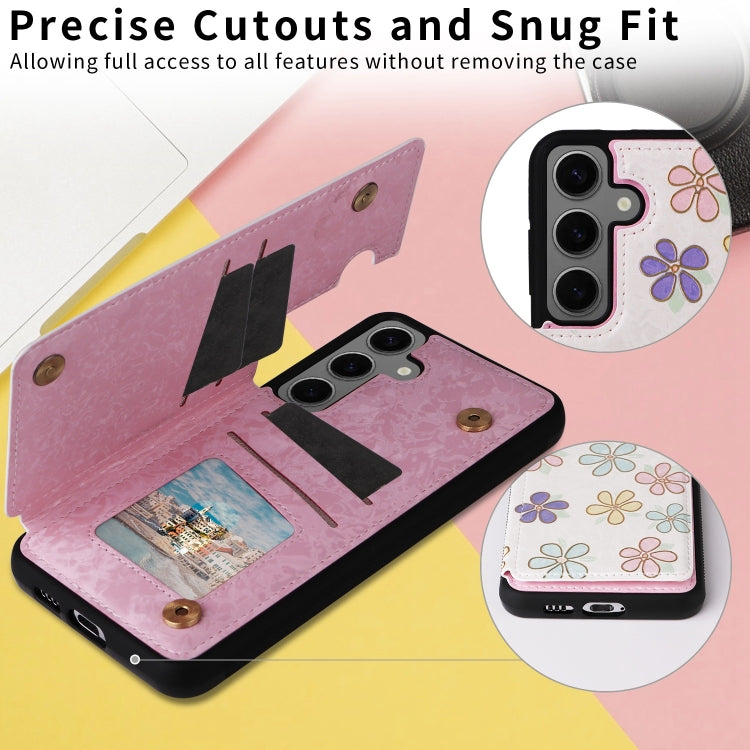 Estuche Antirrobo para Samsung Galaxy S24 + 5G con Doble Hebilla Impresa (Flores Florecientes)