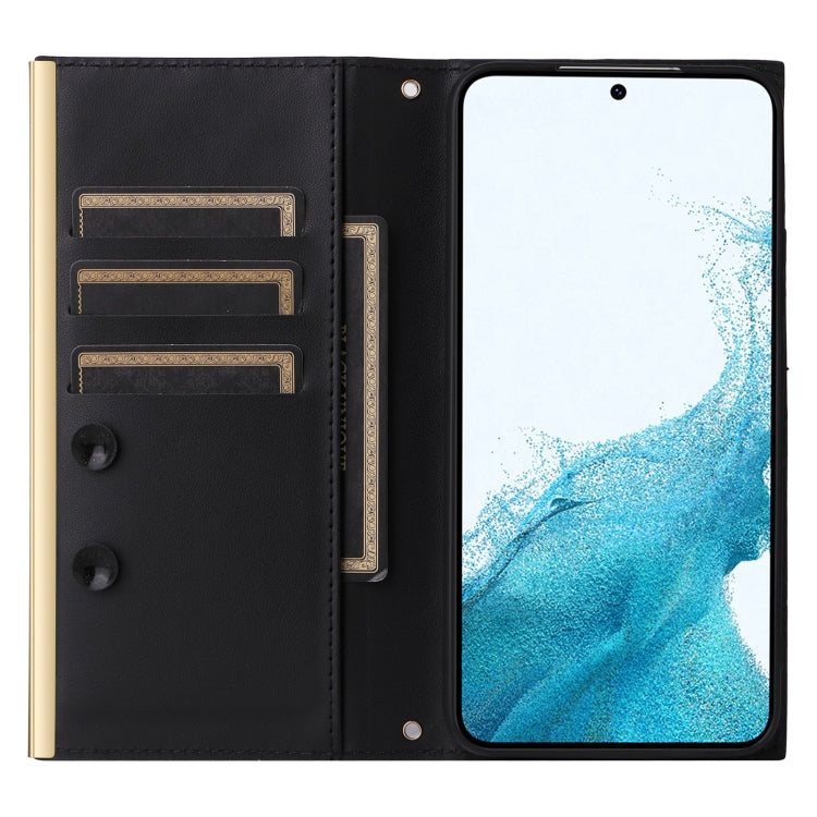 Estuche Cruzado de Cuero para Samsung Galaxy S22 + 5G con Ventosa Romboidal (Negro)