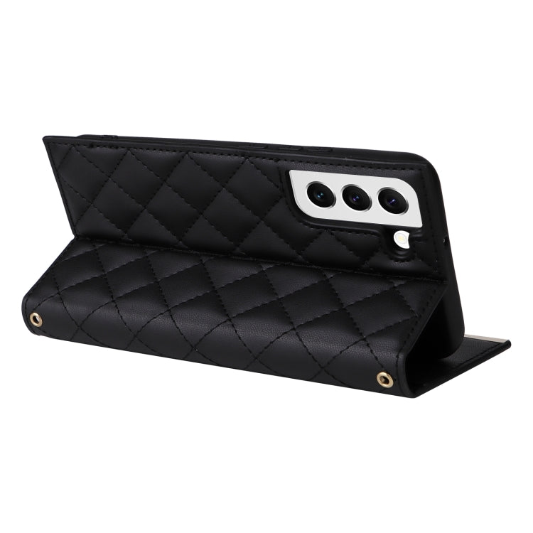 Estuche Cruzado de Cuero para Samsung Galaxy S22 + 5G con Ventosa Romboidal (Negro)