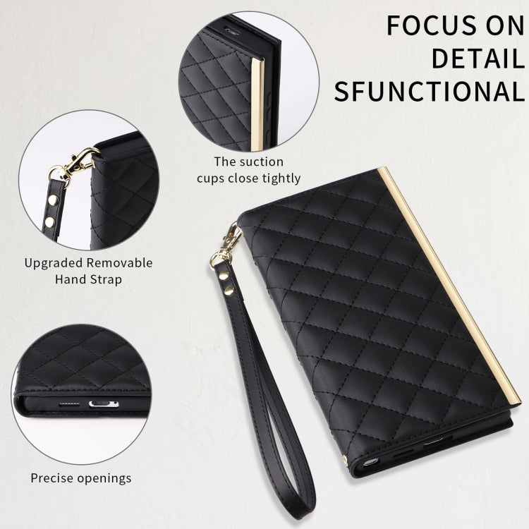 Estuche Cruzado de Cuero para Samsung Galaxy S22 + 5G con Ventosa Romboidal (Negro)