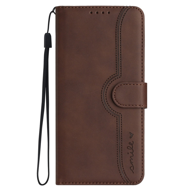 Funda de Cuero para Sharp Aquos R9 Pro con Diseño de Corazón y Tacto Sedoso (Marrón)