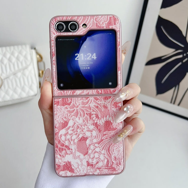 Funda para Teléfono Samsung Galaxy Z Flip5 Cobertura Total Bordado (Rosa)
