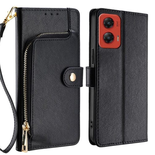 Funda de Cuero con Cremallera para Motorola Moto G Stylus 5G (2024) (Negro)